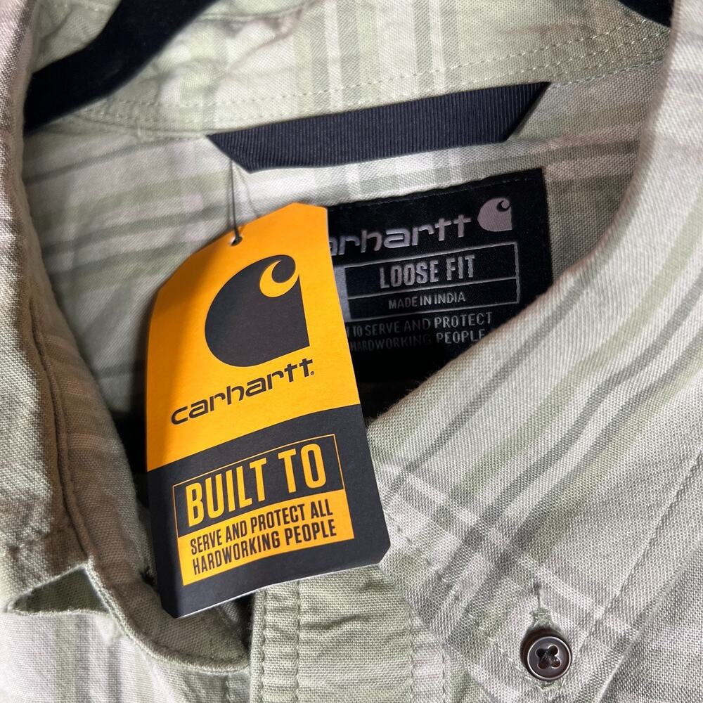 Carhartt Shirt Mens XL Light Green Loose Fit Midweight Short Sleeve Plaid New - Picture 4 of 10